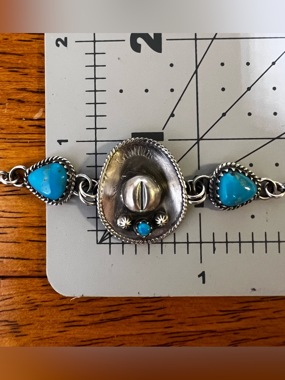 Kingman Turquoise Cowboy Hat Bracelet Sterling Silver Southwestern - Picture 6 of 9